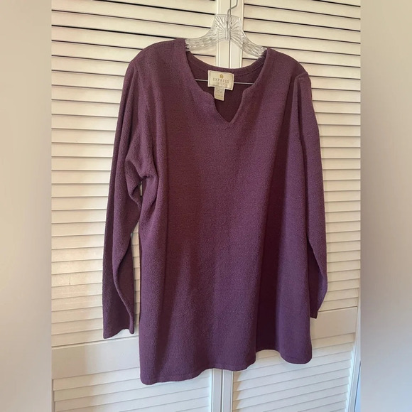 Vintage Express Tricot Plum Purple V-Neck Long Sleeve Sweater Large Side Vents - Picture 3 of 12